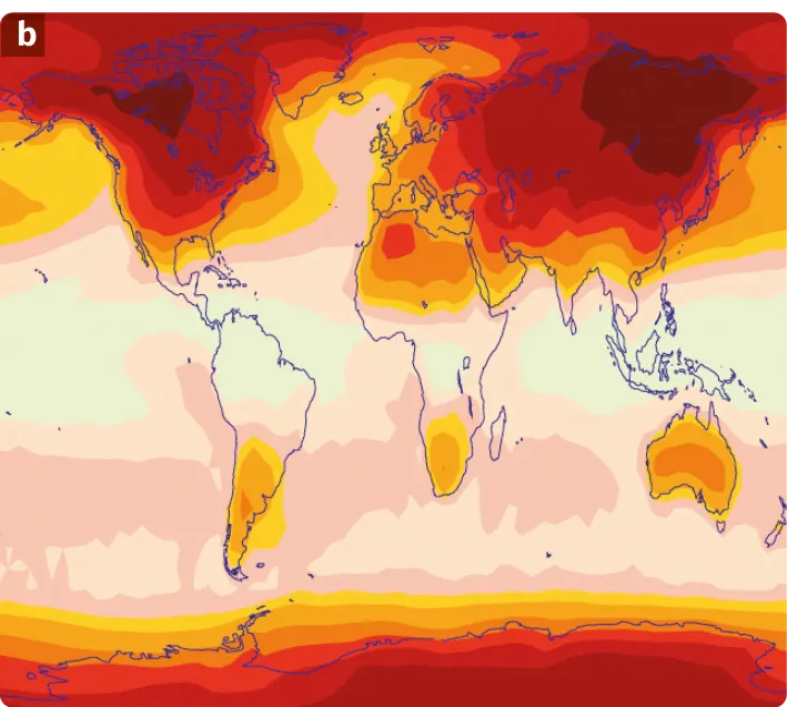 Carte des écarts de température été-hiver mesurées expérimentalement